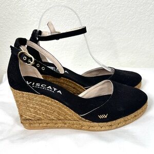 VISCATA Espadrille Black Ankle Strap Wedge Sandal Size 40 (US 9) Made Spain. New